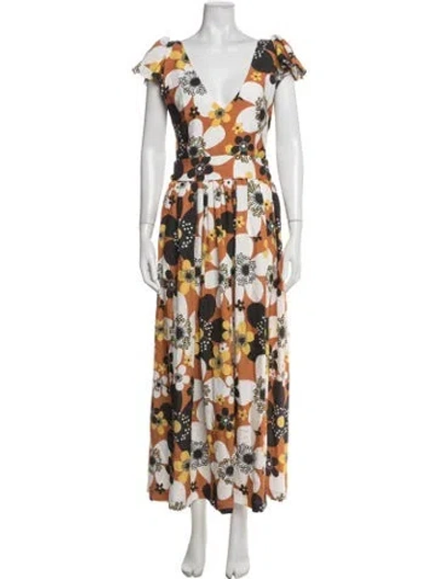 Pre-owned Dodo Bar Or Floral Print Long Dress W/ Tags In Orange