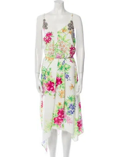 Pre-owned Dodo Bar Or Floral Print Long Dress In White