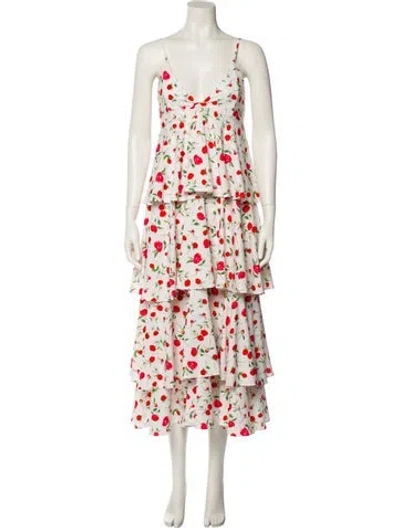 Pre-owned Dodo Bar Or Floral Print Long Dress In White