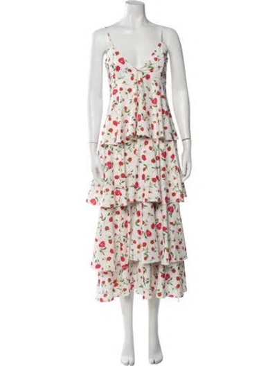 Pre-owned Dodo Bar Or Floral Print Long Dress In White