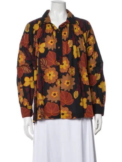 Pre-owned Dodo Bar Or Floral Print Long Sleeve Blouse In Black