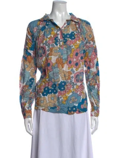 Pre-owned Dodo Bar Or Floral Print Long Sleeve Blouse In Blue