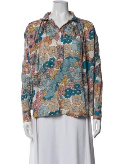 Pre-owned Dodo Bar Or Floral Print Long Sleeve Blouse In Blue
