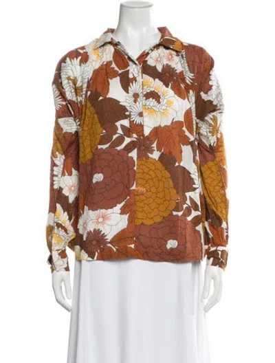 Pre-owned Dodo Bar Or Floral Print Long Sleeve Blouse In Brown