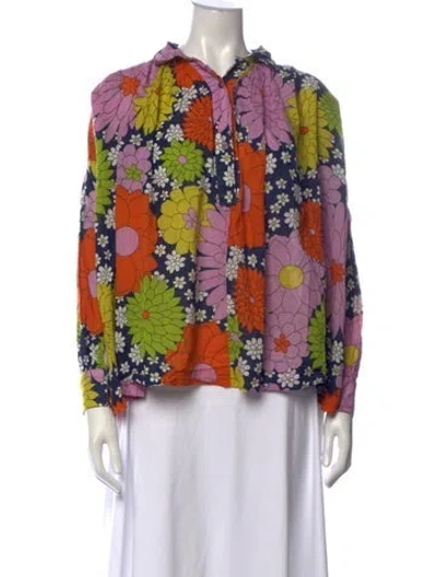 Pre-owned Dodo Bar Or Floral Print Long Sleeve Blouse In Purple
