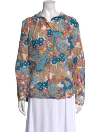 Pre-owned Dodo Bar Or Floral Print Long Sleeve Blouse In White