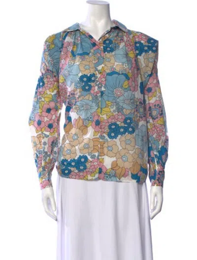 Pre-owned Dodo Bar Or Floral Print Long Sleeve Blouse In White