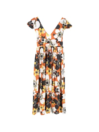 Pre-owned Dodo Bar Or Floral-print Midi Dress In Brown