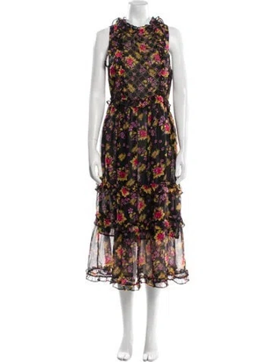 Pre-owned Dodo Bar Or Floral Print Midi Length Dress In Black
