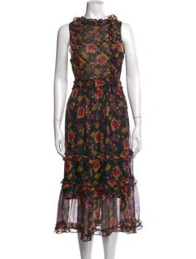 Pre-owned Dodo Bar Or Floral Print Midi Length Dress In Black