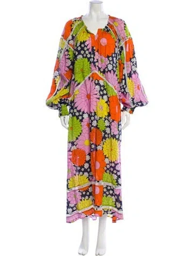 Pre-owned Dodo Bar Or Floral Print Midi Length Dress In Blue