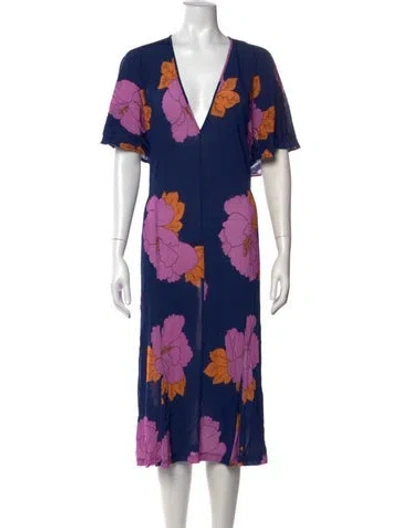 Pre-owned Dodo Bar Or Floral Print Midi Length Dress In Blue
