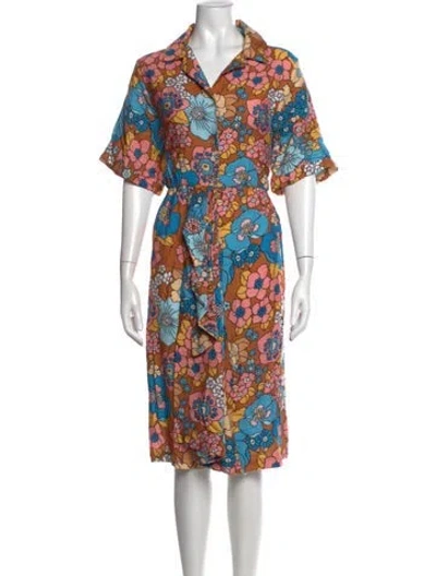 Pre-owned Dodo Bar Or Floral Print Midi Length Dress In Brown