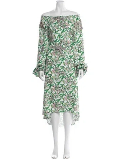 Pre-owned Dodo Bar Or Floral Print Midi Length Dress In Green