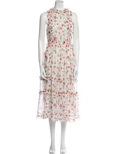 Pre-owned Dodo Bar Or Floral Print Midi Length Dress In Neutral