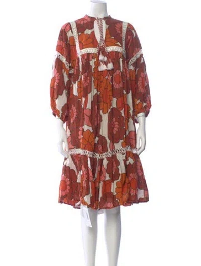 Pre-owned Dodo Bar Or Floral Print Midi Length Dress In Orange