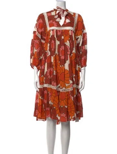 Pre-owned Dodo Bar Or Floral Print Midi Length Dress In Orange