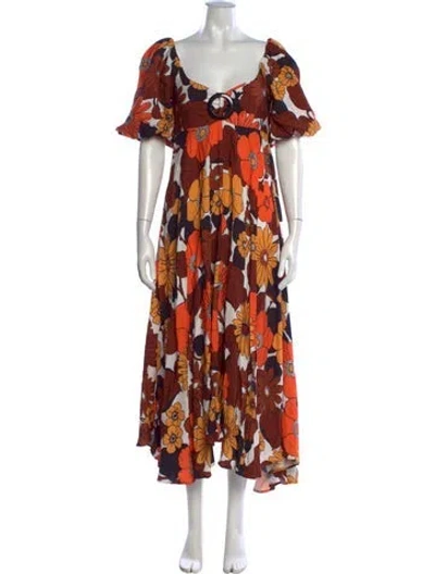 Pre-owned Dodo Bar Or Floral Print Midi Length Dress In Orange
