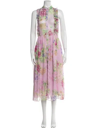 Pre-owned Dodo Bar Or Floral Print Midi Length Dress In Pink