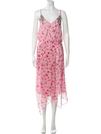 Pre-owned Dodo Bar Or Floral Print Midi Length Dress In Pink