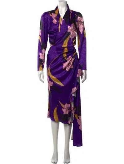 Pre-owned Dodo Bar Or Floral Print Midi Length Dress In Purple