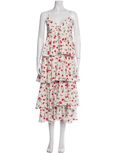Pre-owned Dodo Bar Or Floral Print Midi Length Dress W/ Tags In White