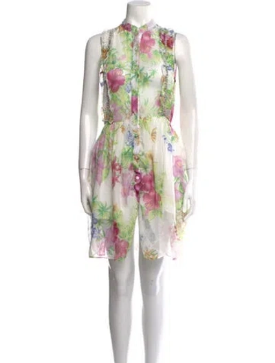 Pre-owned Dodo Bar Or Floral Print Mini Dress In Green