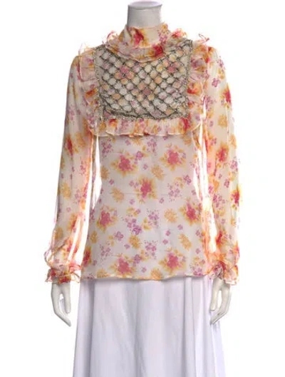 Pre-owned Dodo Bar Or Floral Print Mock Neck Blouse In Multicolor