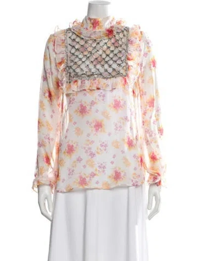 Pre-owned Dodo Bar Or Floral Print Turtleneck Blouse In Neutral
