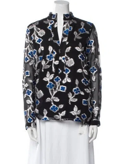 Pre-owned Dodo Bar Or Floral Print V-neck Blouse In Black