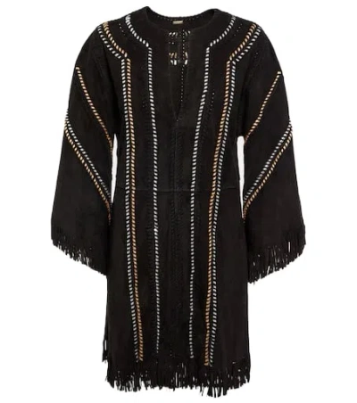Dodo Bar Or Fringe-trimmed Suede Tunic In Black