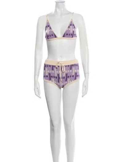 Pre-owned Dodo Bar Or Graphic Print Bikini In Purple
