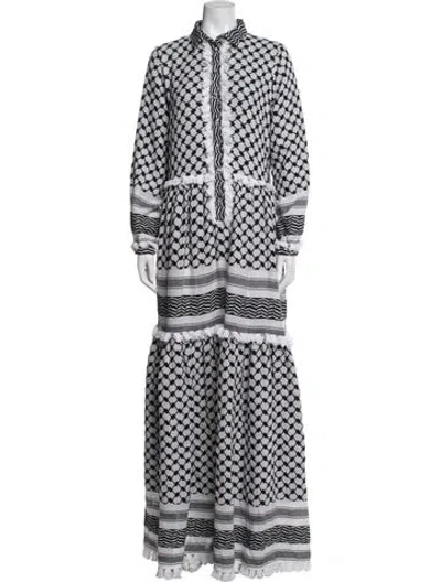 Pre-owned Dodo Bar Or Graphic Print Long Dress In Black/white