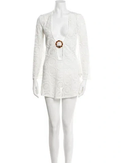 Pre-owned Dodo Bar Or Lace Pattern Cutout Accent Cover-up In White