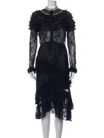 Pre-owned Dodo Bar Or Lace Pattern Midi Length Dress In Black