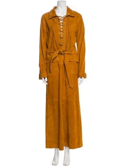 Pre-owned Dodo Bar Or Leather Long Dress W/ Tags In Yellow
