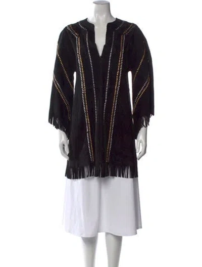 Pre-owned Dodo Bar Or Leather V-neck Top In Black