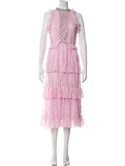 Pre-owned Dodo Bar Or Mock Neck Long Dress In Pink
