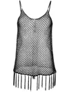 Dodo Bar Or Open-knit Fringed Top In Black