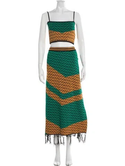 Pre-owned Dodo Bar Or Patterned Pom-pom Embellishments Skirt Set In Green