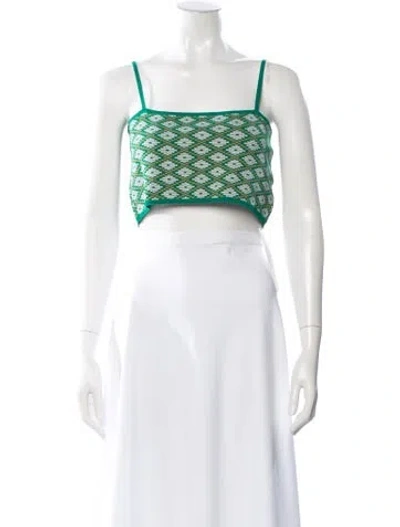 Pre-owned Dodo Bar Or Patterned Square Neckline Crop Top In White