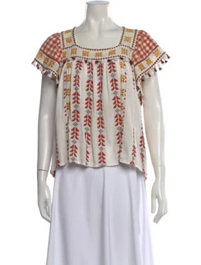 Pre-owned Dodo Bar Or Patterned Square Neckline Top In Brown