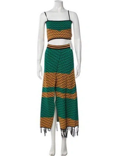 Pre-owned Dodo Bar Or Patterned Tassel Accents Skirt Set In Green