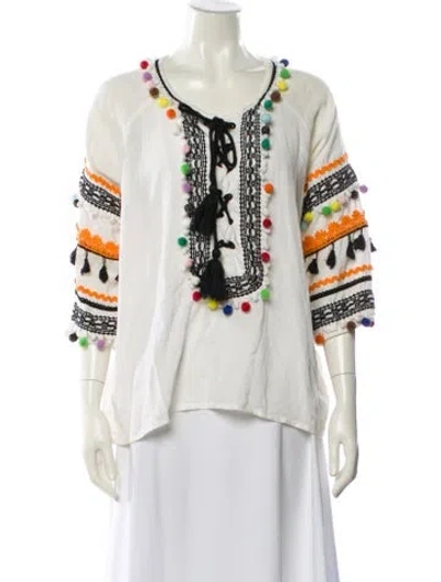 Pre-owned Dodo Bar Or Patterned Tie Neck Blouse In Neutral