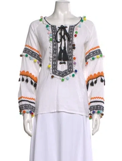 Pre-owned Dodo Bar Or Patterned Tie Neck Blouse In White