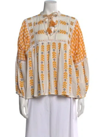 Pre-owned Dodo Bar Or Patterned Tie Neck Blouse In Yellow