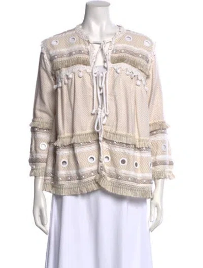 Pre-owned Dodo Bar Or Patterned Tie Neck Top In Neutral