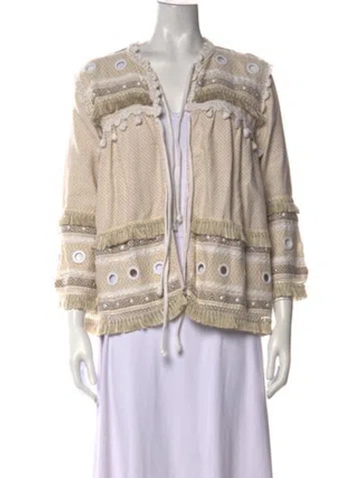 Pre-owned Dodo Bar Or Patterned Tie Neck Top In Neutral