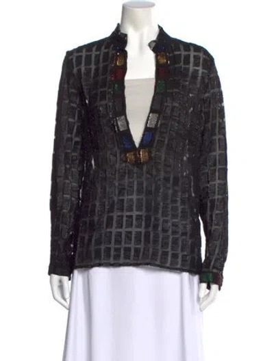 Pre-owned Dodo Bar Or Patterned V-neck Blouse In Black