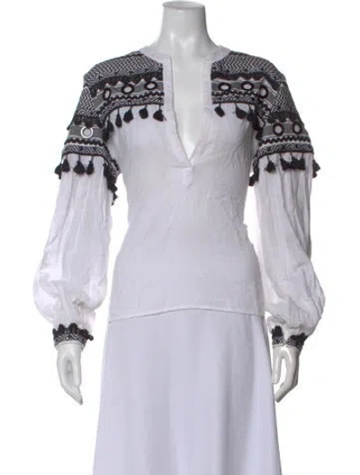 Pre-owned Dodo Bar Or Patterned V-neck Blouse In White